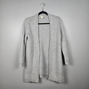 Sundance Womens PXS Open Front Long Textured Knit Grandmacore Cardigan Gray Cozy